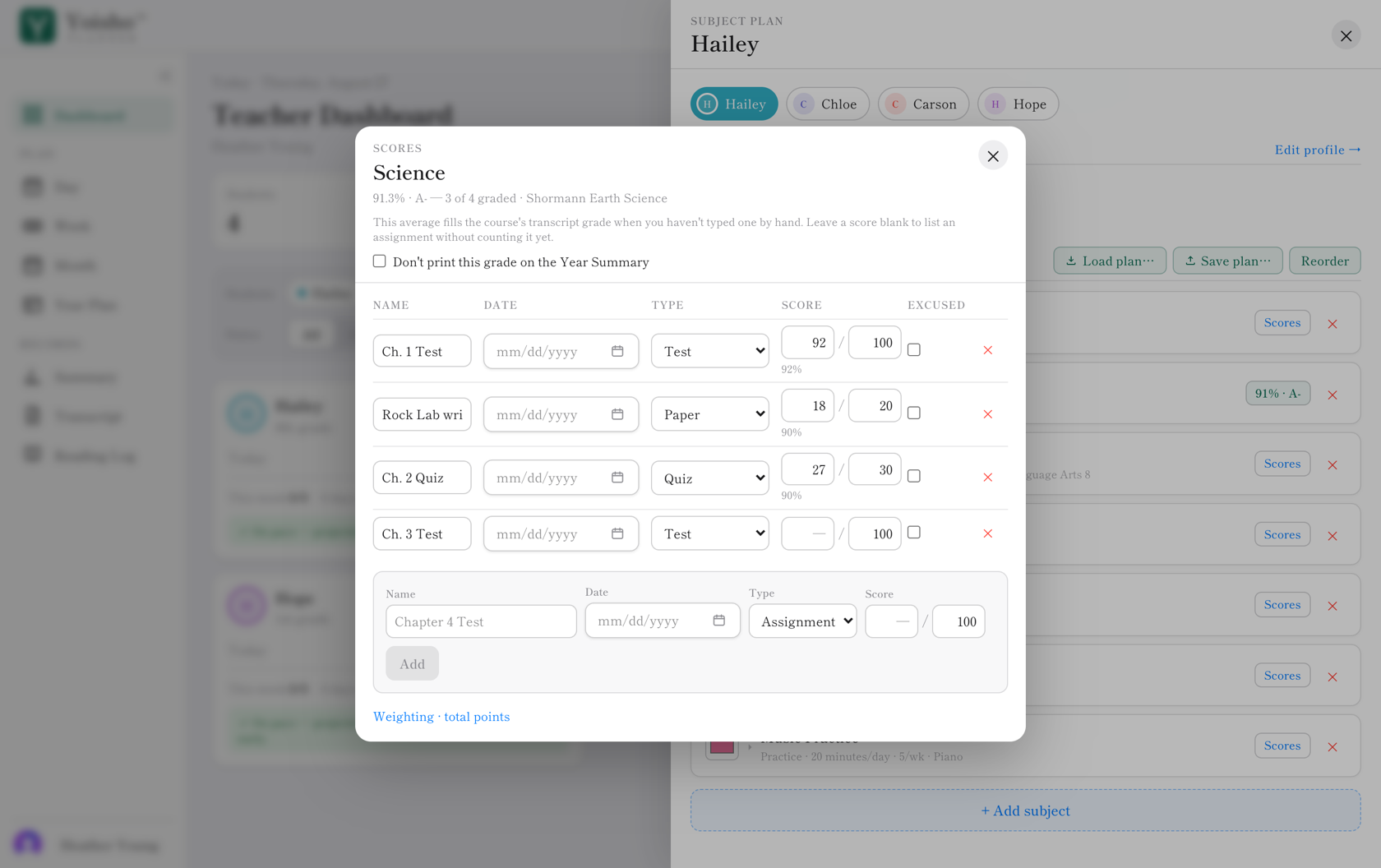 Scores & grades — Yoisho Planner