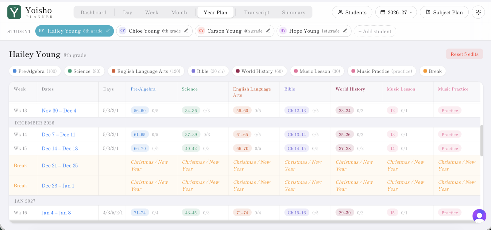 Subject scheduling — Yoisho Planner