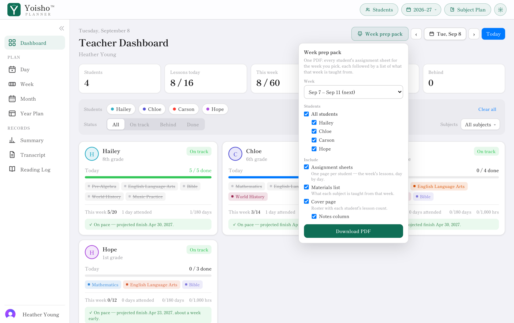Week prep pack — Yoisho Planner